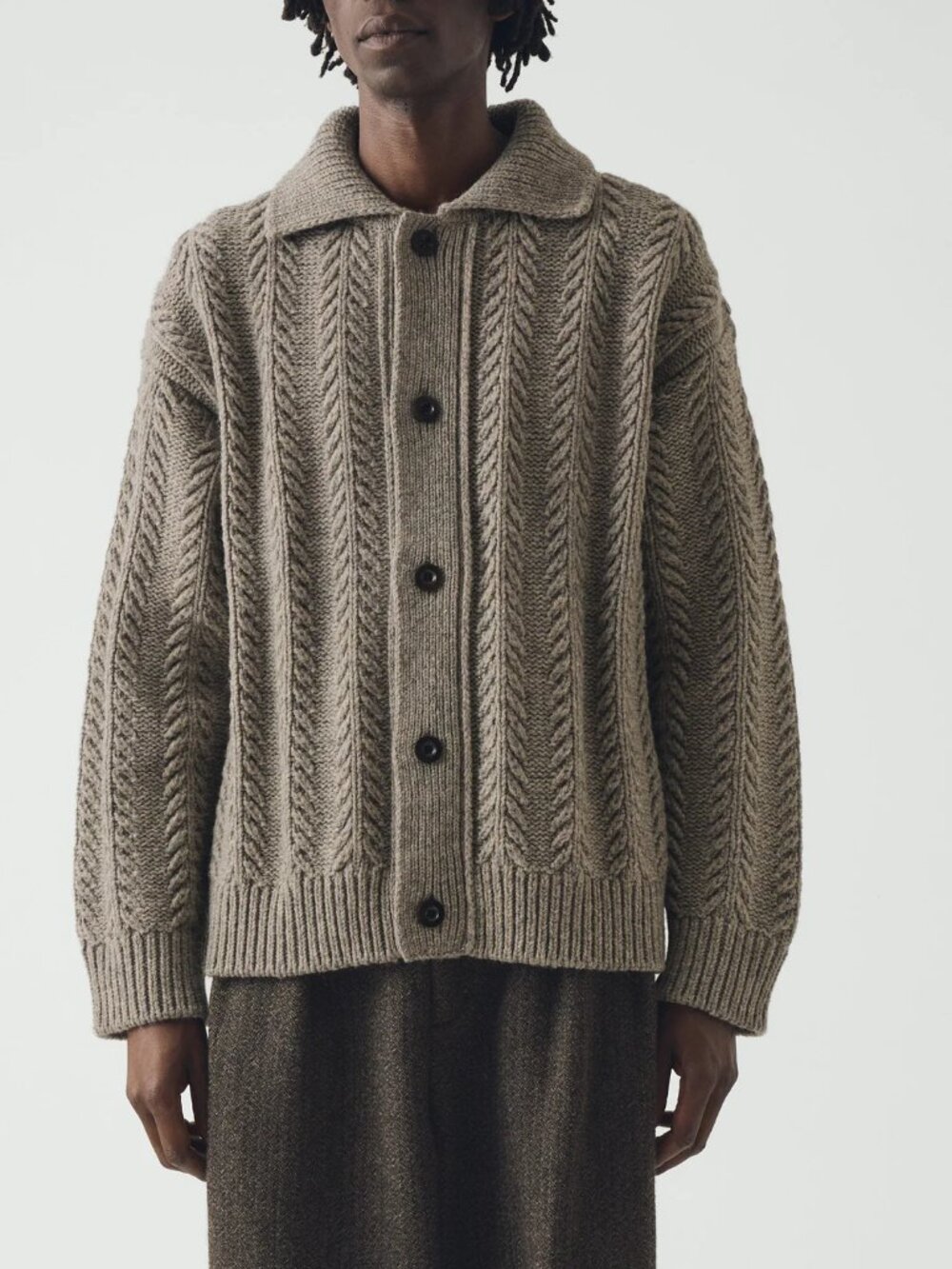 Collard Aran Wool Sweater